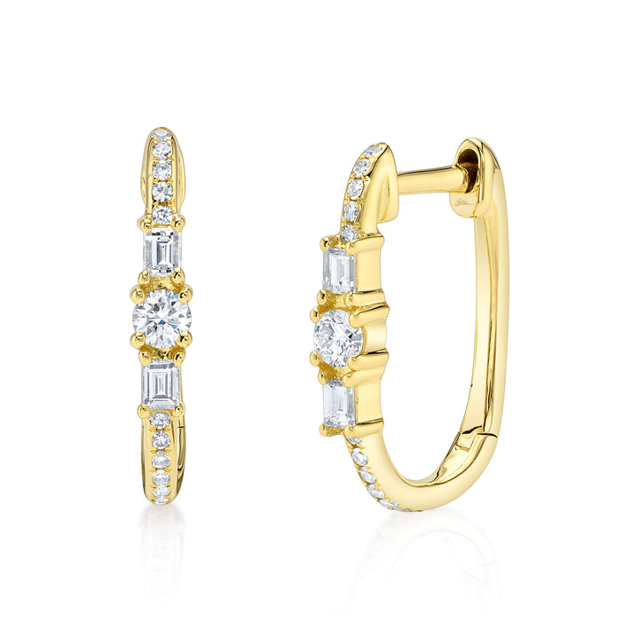 Shy Creation 0.28Ct 14K Yellow Gold Diamond Baguette Oval Hoop Earring SC55028599H0.60