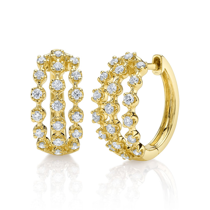 Shy Creation 0.42Ct 14K Yellow Gold Diamond Crown Setting Huggie Earring SC55028702