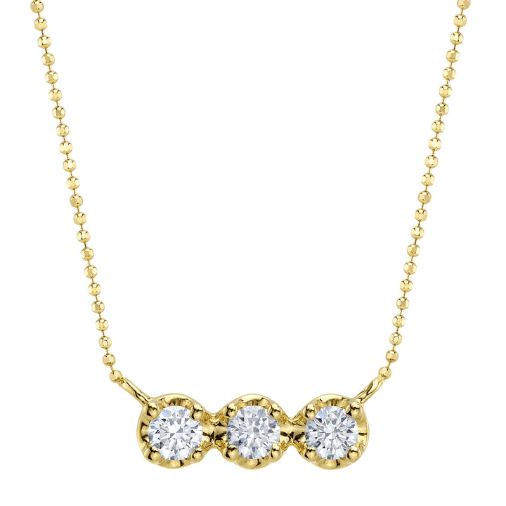 Shy Creation 0.15Ct 14K Yellow Gold Diamond Crown Setting Faceted Ball Chain Necklace SC55028762