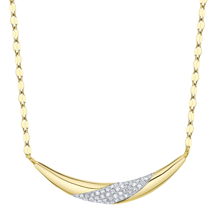 Shy Creation 0.10 TCW 14K Yellow Gold Diamond Pave Crescent Sparkle Chain Necklace SC55028987RD