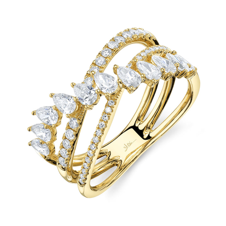 Shy Creation 14K Yellow Gold 1.07 TCW Diamond Pear Bridge Ring SC55029125