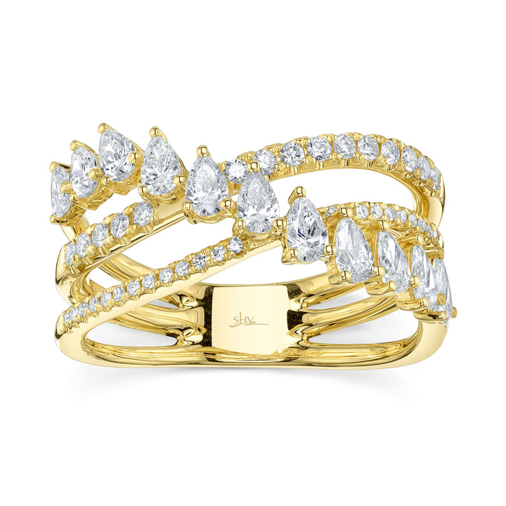 Shy Creation 14K Yellow Gold 1.07 TCW Diamond Pear Bridge Ring SC55029125