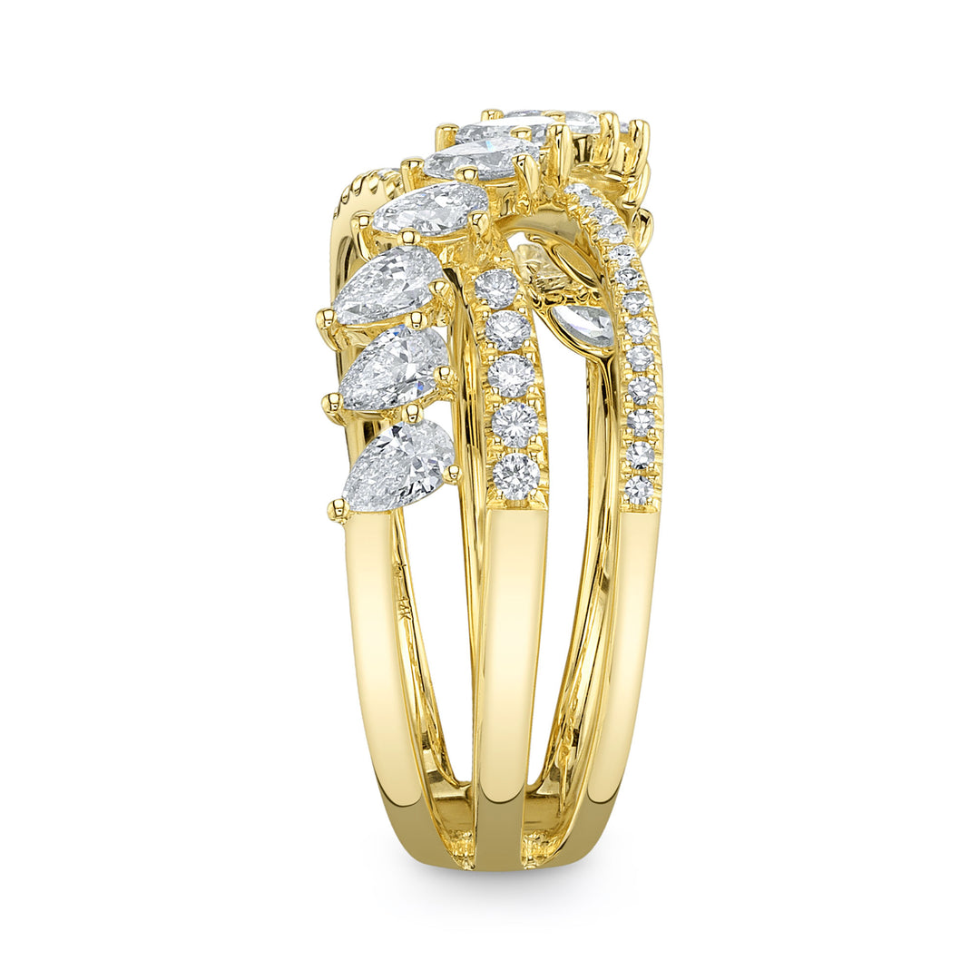 Shy Creation 14K Yellow Gold 1.07 TCW Diamond Pear Bridge Ring SC55029125