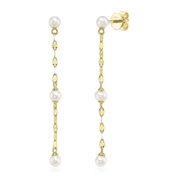 Cultured Pearl Sparkle Chain Earrings in 14K Yellow Gold