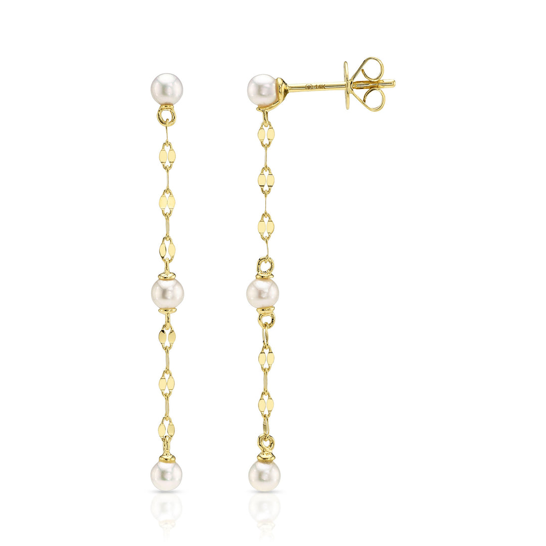 Shy Creation 14K Yellow Gold Cultured Pearl Sparkle Chain Earring SC55029212