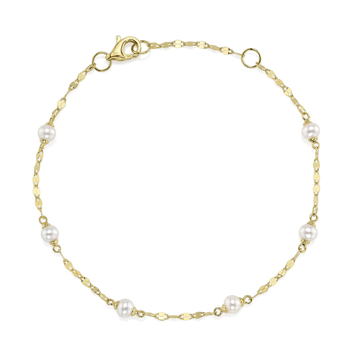 Cultured Pearl Sparkle Chain Bracelet in 14K Yellow Gold