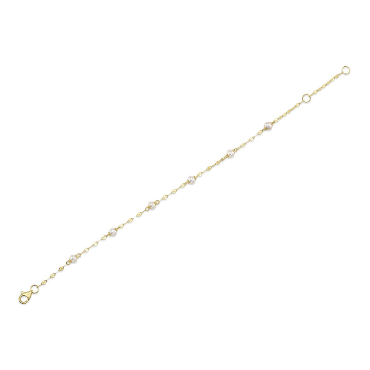 Shy Creation 14K Yellow Gold Cultured Pearl Sparkle Chain Bracelet SC55029215
