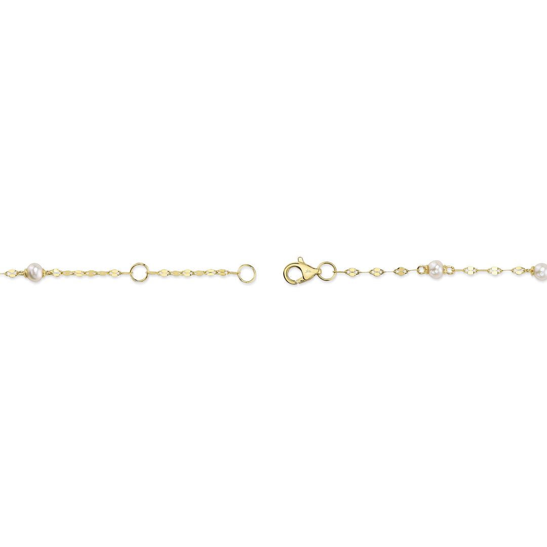 Shy Creation 14K Yellow Gold Cultured Pearl Sparkle Chain Bracelet SC55029215