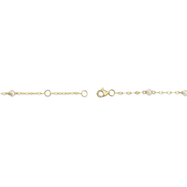 Shy Creation 14K Yellow Gold Cultured Pearl Sparkle Chain Bracelet SC55029215