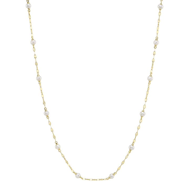 Shy Creation 14K Yellow Gold Cultured Pearl Sparkle Chain Necklace SC55029218