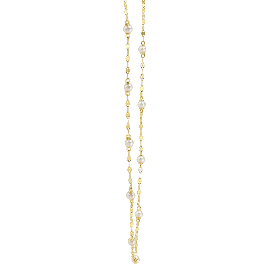Shy Creation 14K Yellow Gold Cultured Pearl Sparkle Chain Necklace SC55029218