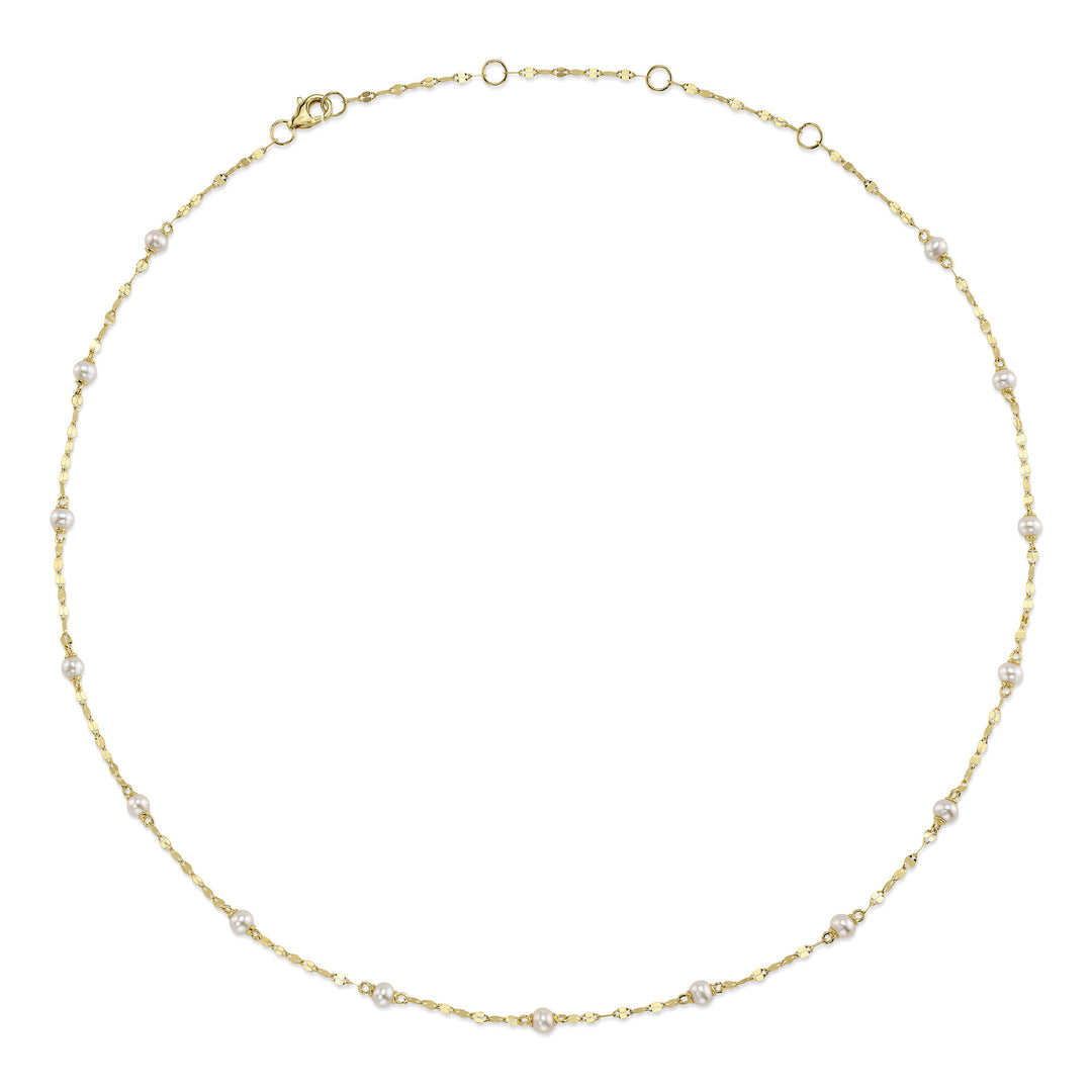 Shy Creation 14K Yellow Gold Cultured Pearl Sparkle Chain Necklace SC55029218