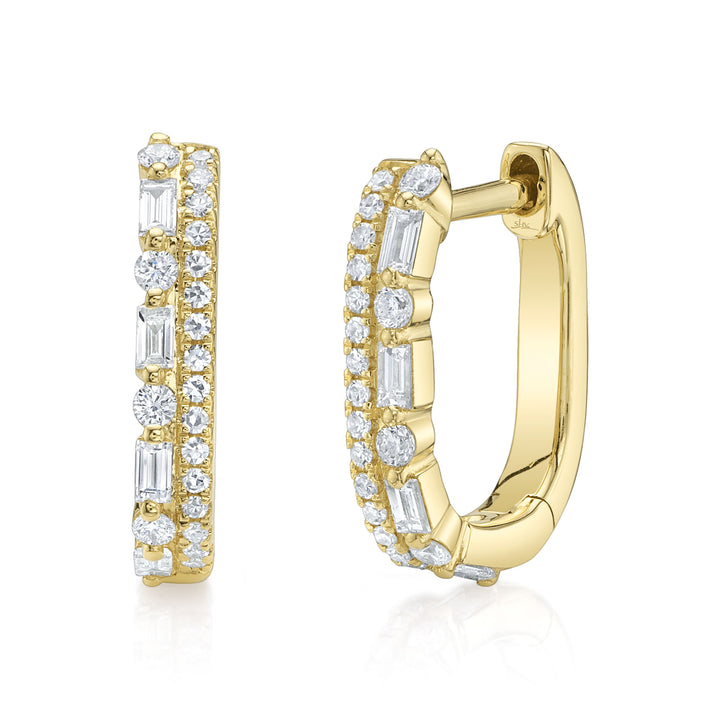 Shy Creation 0.31 TCW 14K Yellow Gold Diamond Baguette Oval Huggie Earring SC55029278