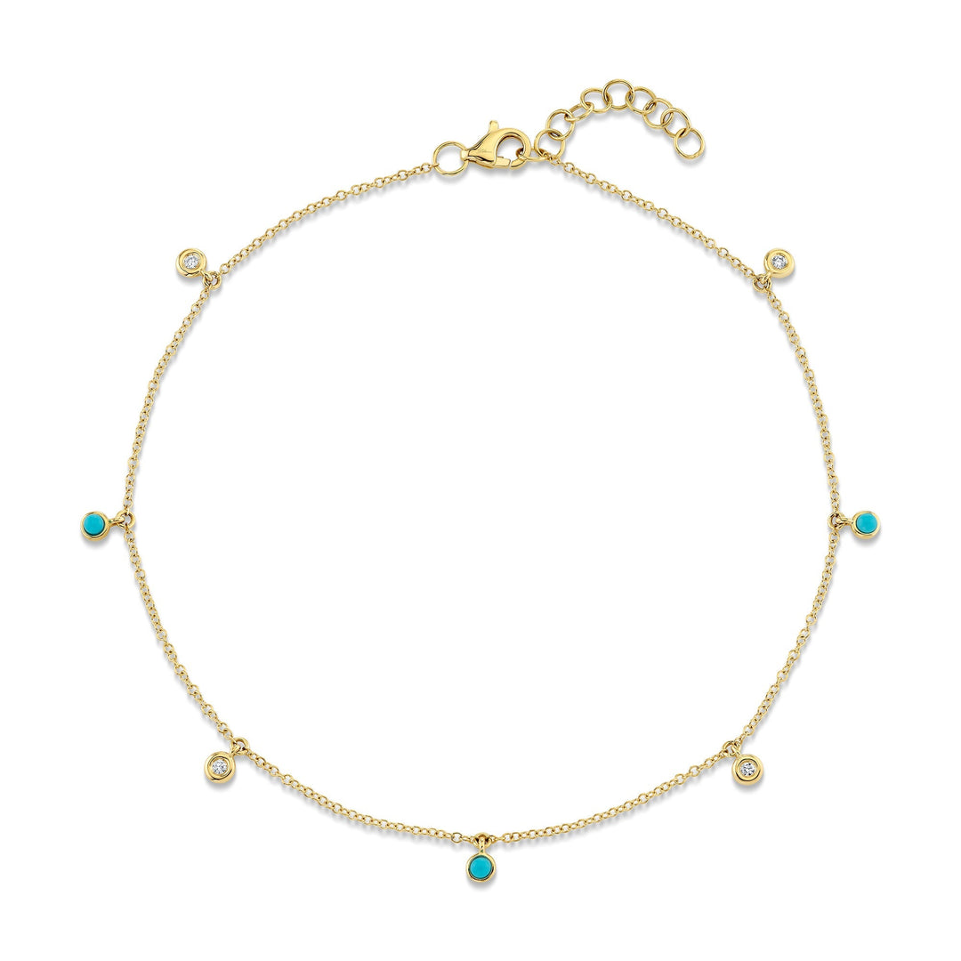 Shy Creation 0.06 ct Diamond & Composite Turquoise Bezel Anklet in 14K Yellow Gold — product view — SC55029586AK