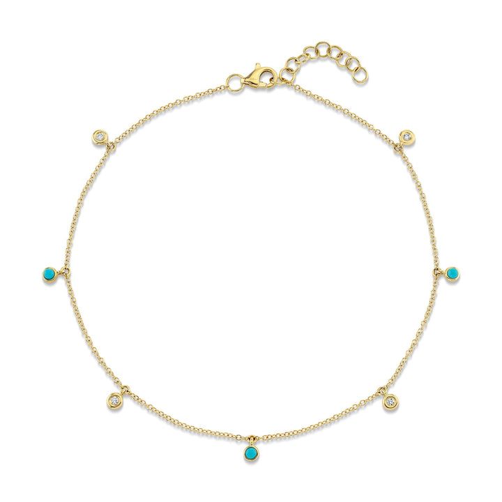 Shy Creation 0.06 ct Diamond & Composite Turquoise Bezel Anklet in 14K Yellow Gold — product view — SC55029586AK