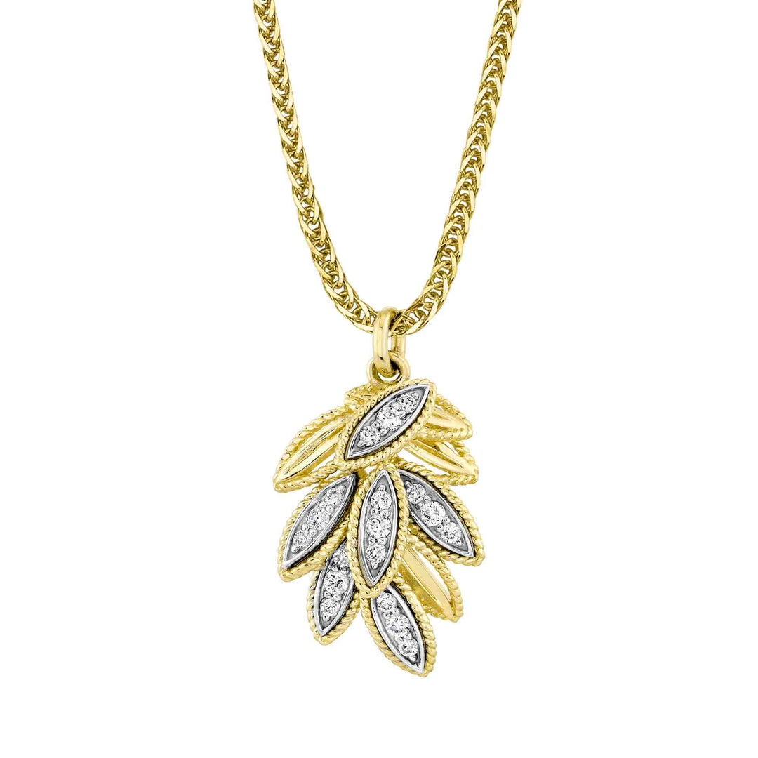 Shy Creation 14K Two-Tone Yellow & White Gold 0.16 TCW Diamond Leaf Chopin Chain Necklace SC55029599