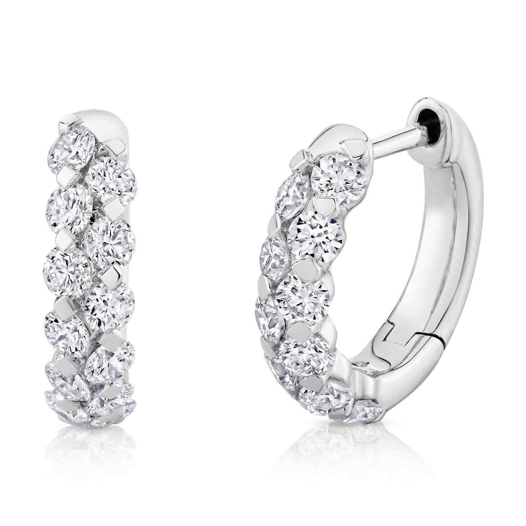 Shy Creation 1.20 ct Diamond Huggie Earrings in 14K White Gold — product view — SC55029681
