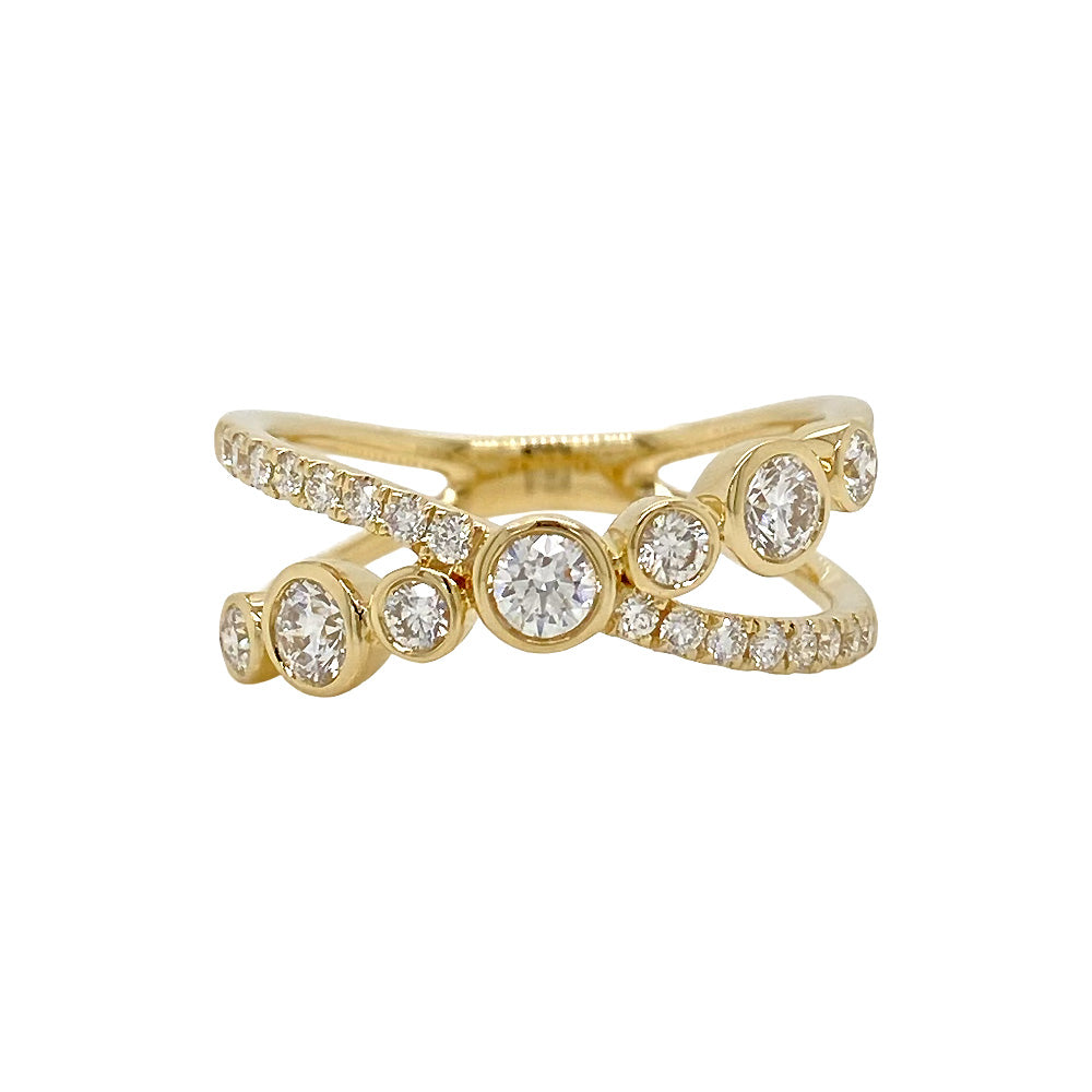 Shy Creation 14K Yellow Gold 0.71C TCW Diamond Bezel "X" Ring SC55029740