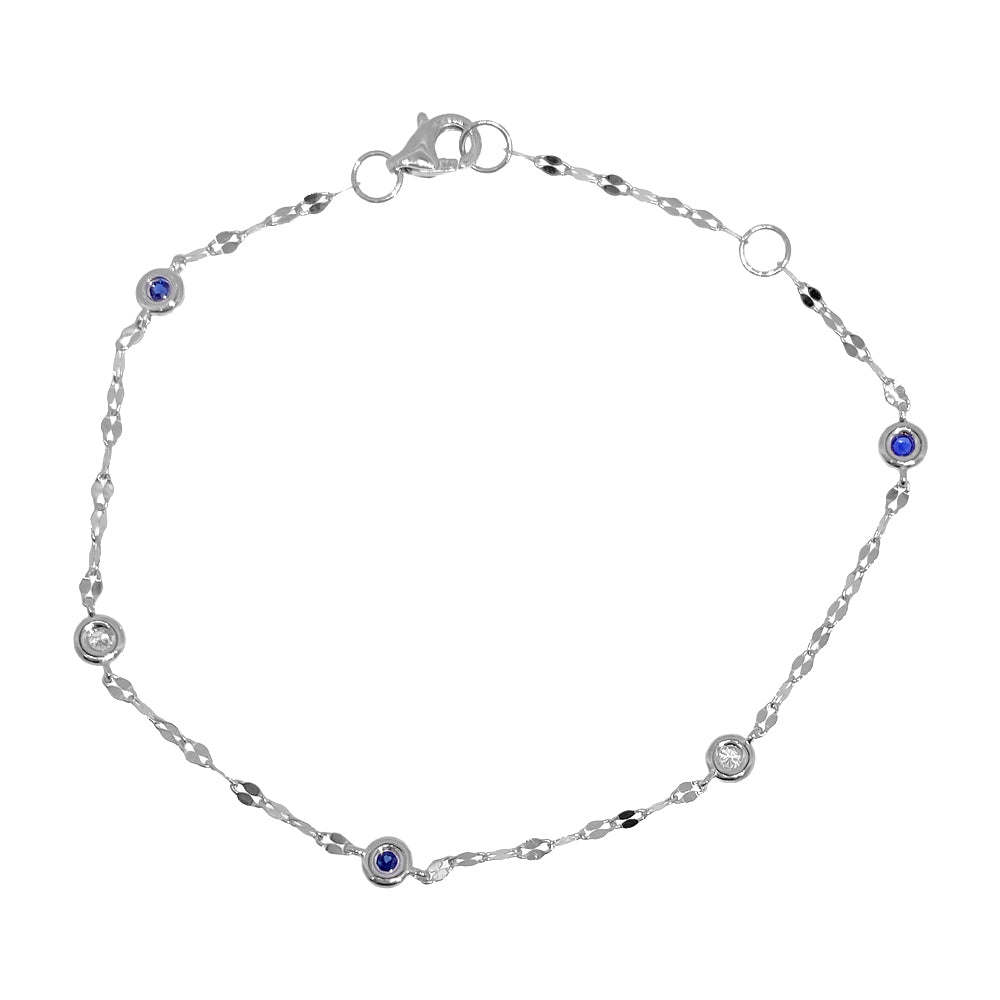 Shy Creation 14K White Gold 0.04 TCW Diamond & 0.07 TCW Blue Sapphire 7" By The Yard Sparkle Chain Bracelet SC55029850