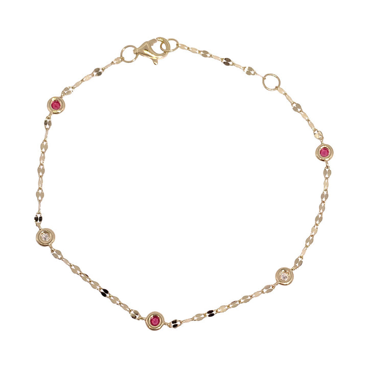 Shy Creation 0.04 ct Diamond & Ruby 7" Bezel-Set Diamond Station Sparkle Chain Bracelet in 14K Yellow Gold — SC55029857