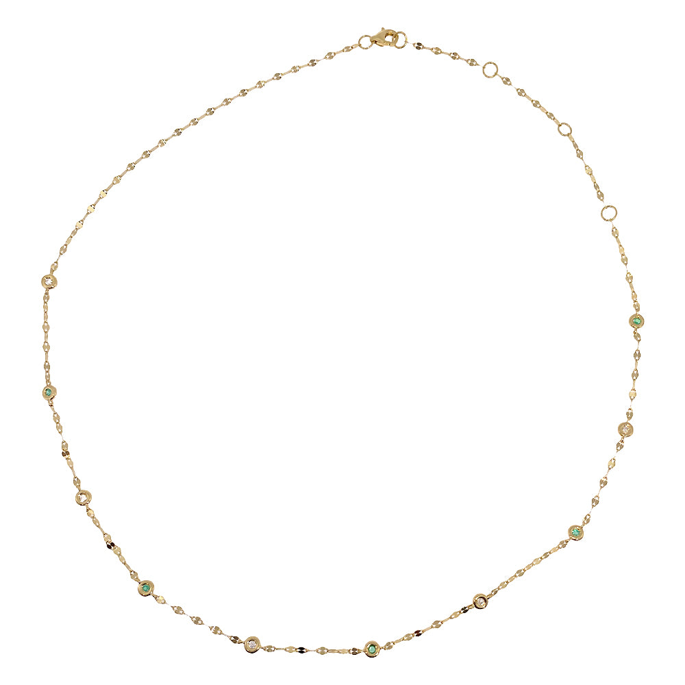 Shy Creation 14K Yellow Gold 0.09 TCW Diamond & 0.09 TCW Emerald 18" By The Yard Sparkle Chain Necklace SC55029872