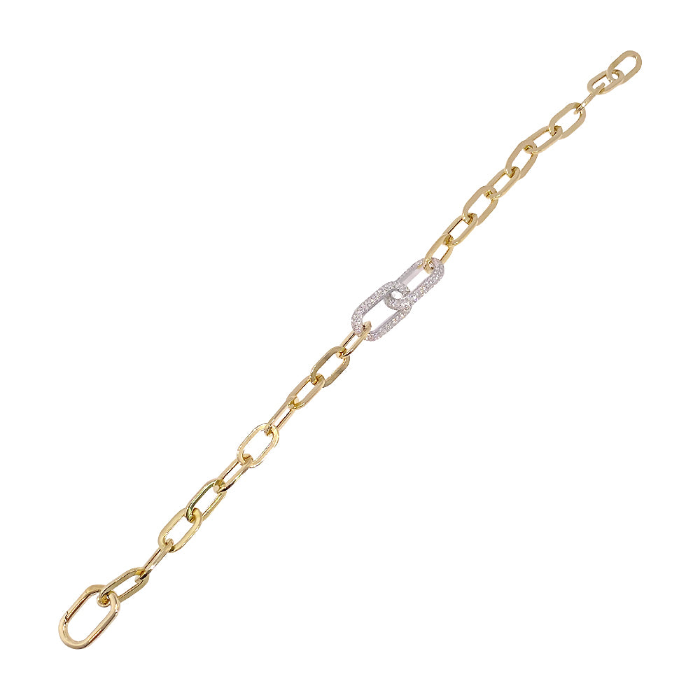Shy Creation 14K Two-Tone Yellow & White Gold 0.75 TCW Diamond Paper Clip Link Bracelet SC55029901