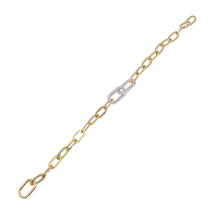 Shy Creation 0.75 ct Diamond Paper Clip Link Bracelet in 14K Two-Tone Yellow Gold — SC55029901