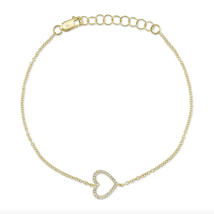 Shy Creation 0.06 TCW 14K Yellow Gold and Diamond Pave Heart Bracelet SC22009124