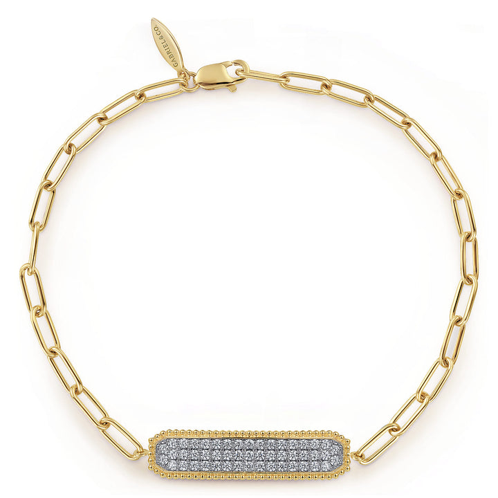 Gabriel & Co. 14K Yellow Gold Diamond Bar Chain Bracelet — full bracelet view — TB4583Y45JJ
