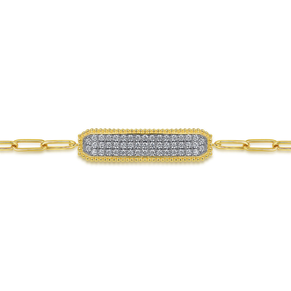 Gabriel & Co. 14K Yellow Gold Diamond Bar Chain Bracelet — diamond detail — TB4583Y45JJ