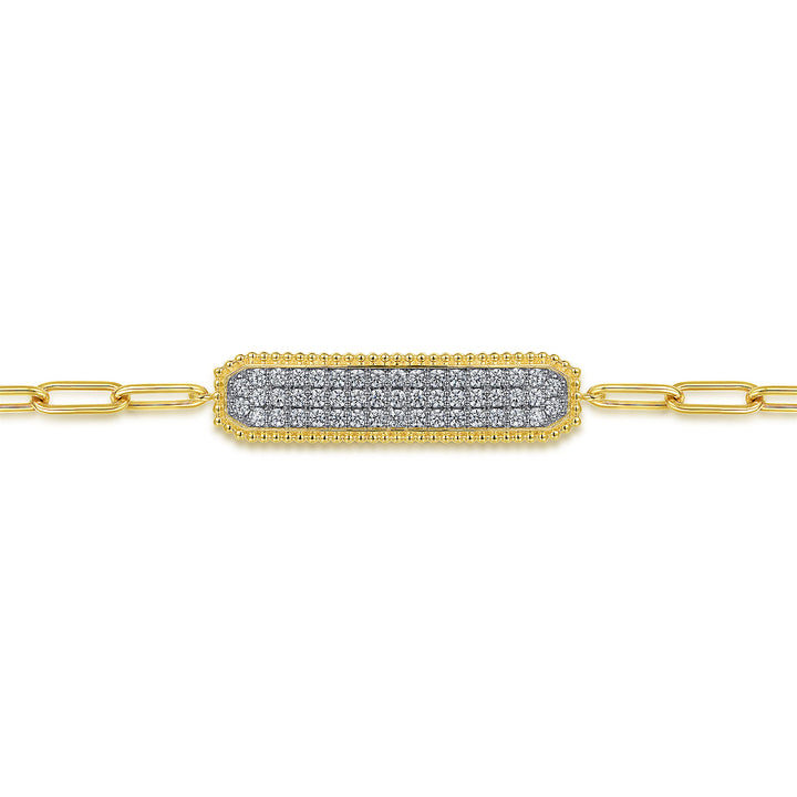 Gabriel & Co. 14K Yellow Gold Diamond Bar Chain Bracelet — diamond detail — TB4583Y45JJ