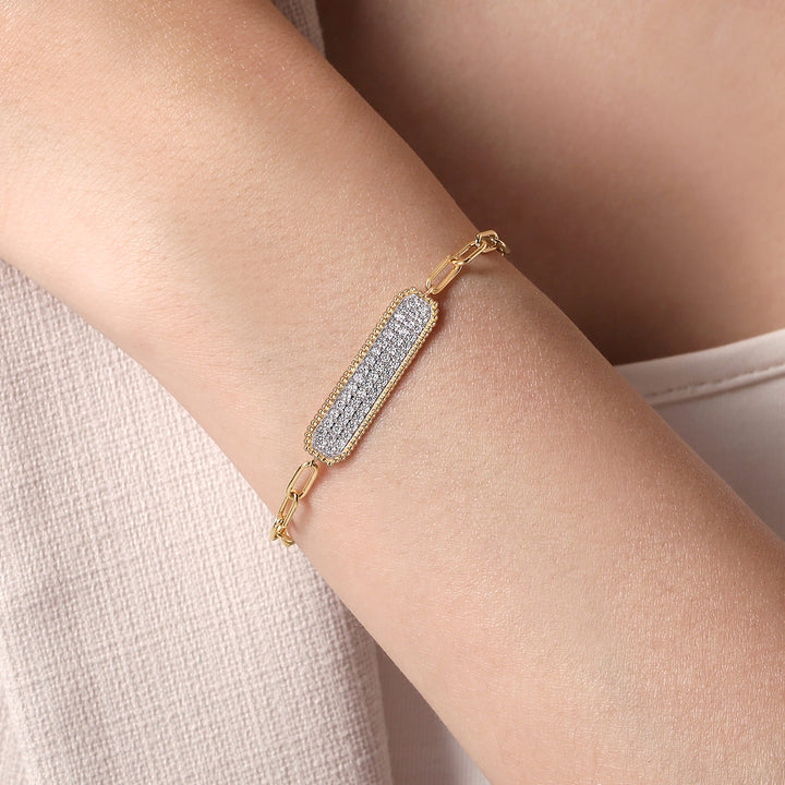 Gabriel & Co. 14K Yellow Gold Diamond Bar Chain Bracelet — shown on a model; other jewellery sold separately — TB4583Y45JJ