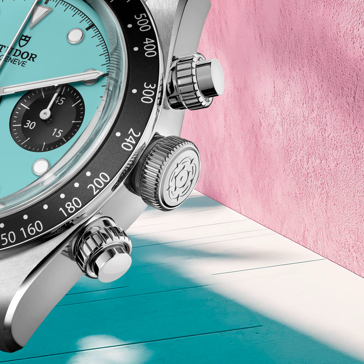 TUDOR Black Bay Chrono "Flamingo Blue 41 mm M79360N-0024 dial detail