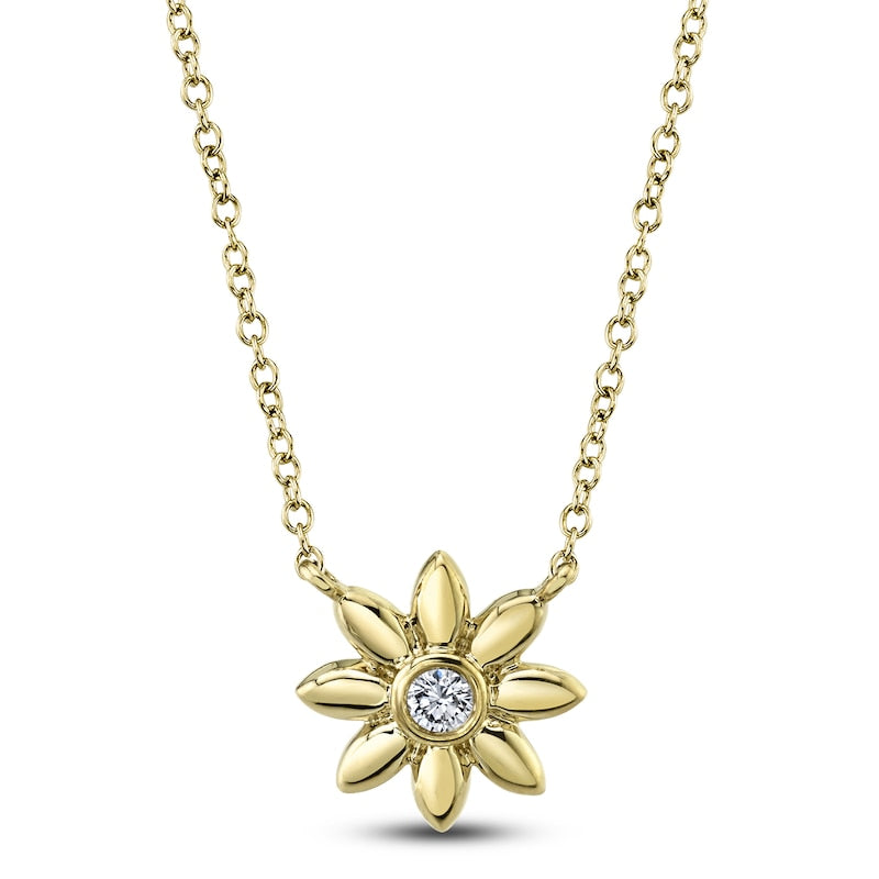 Diamond Bezel Flower Necklace CTW 14K Yellow Gold SC55021206