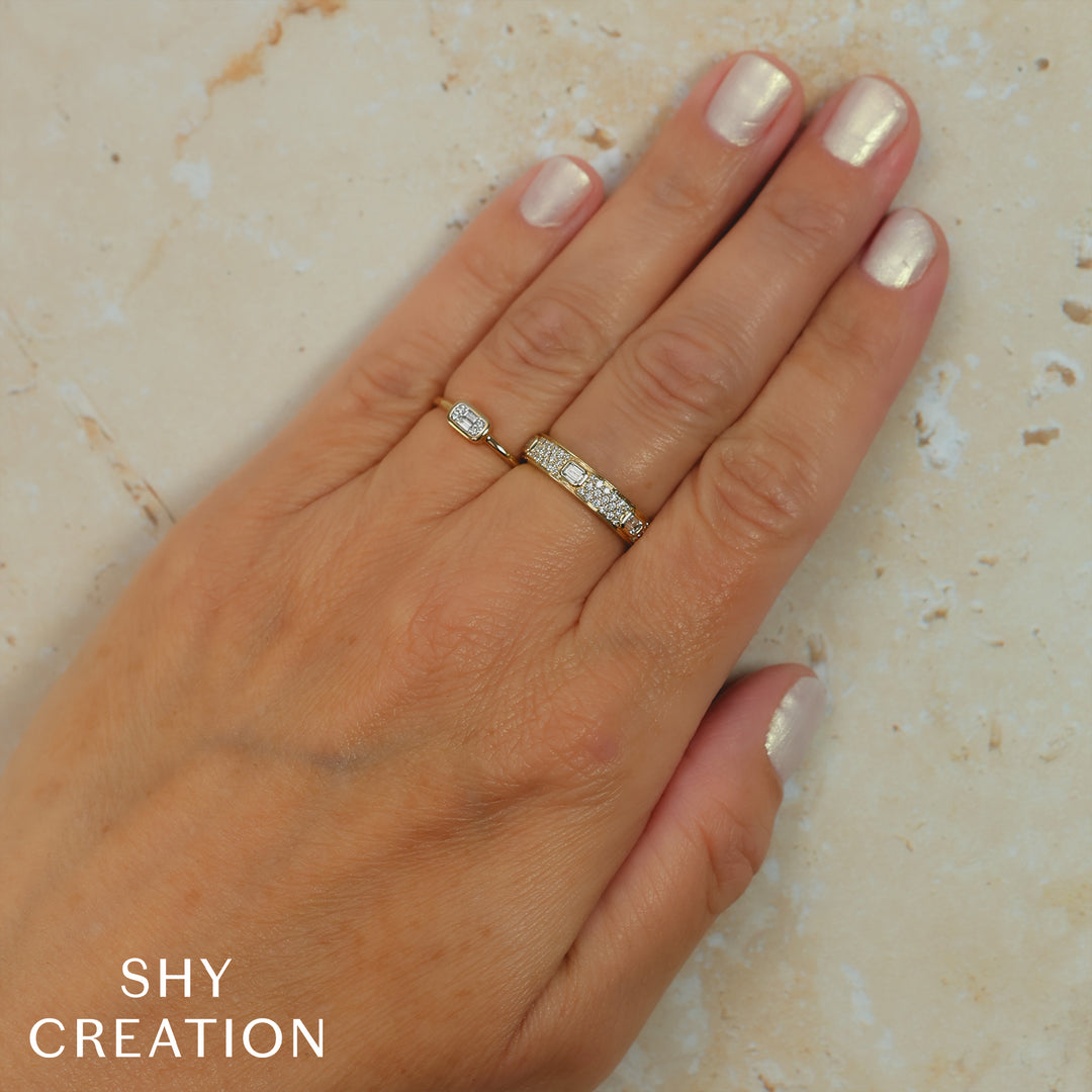 Shy Creation 0.07Ct 14K Yellow Gold Diamond Baguette Ring SC55027375RD