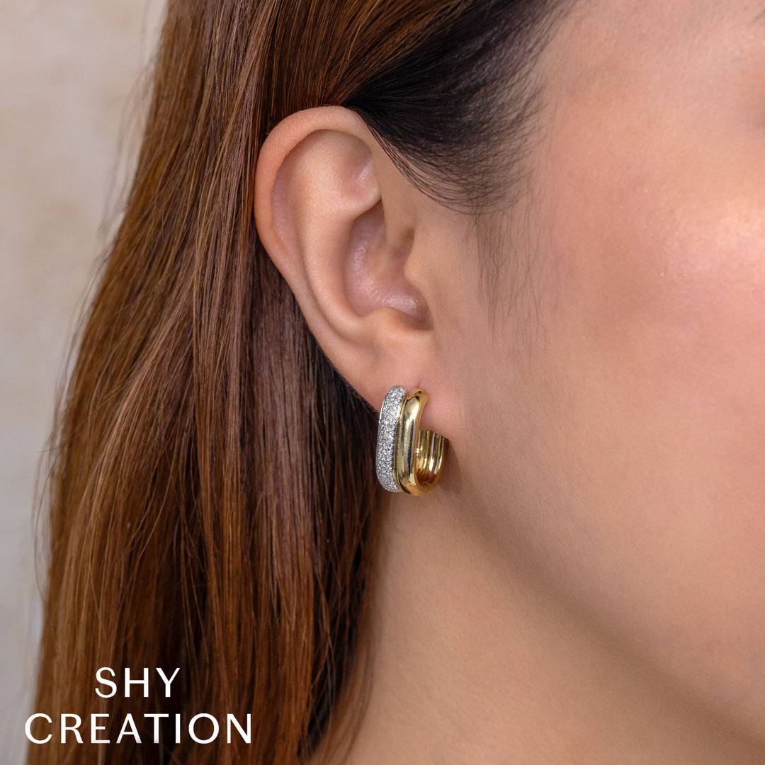 Shy Creation 14K Two-Tone Yellow & White Gold 0.33 TCW Diamond Oval Hoop Earrings SC22010337H0.80