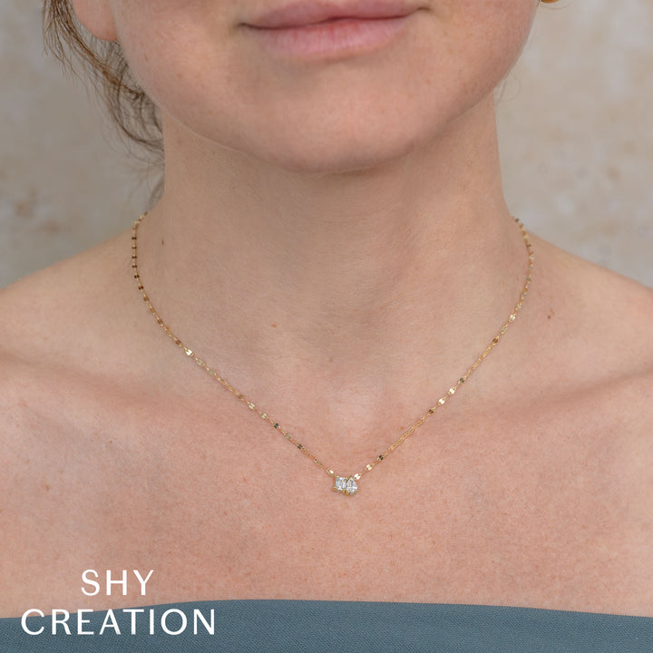 Shy Creation 0.42Ct 14K Yellow Gold Diamond Emerald Pear Sparkle Chain Necklace SC22010354