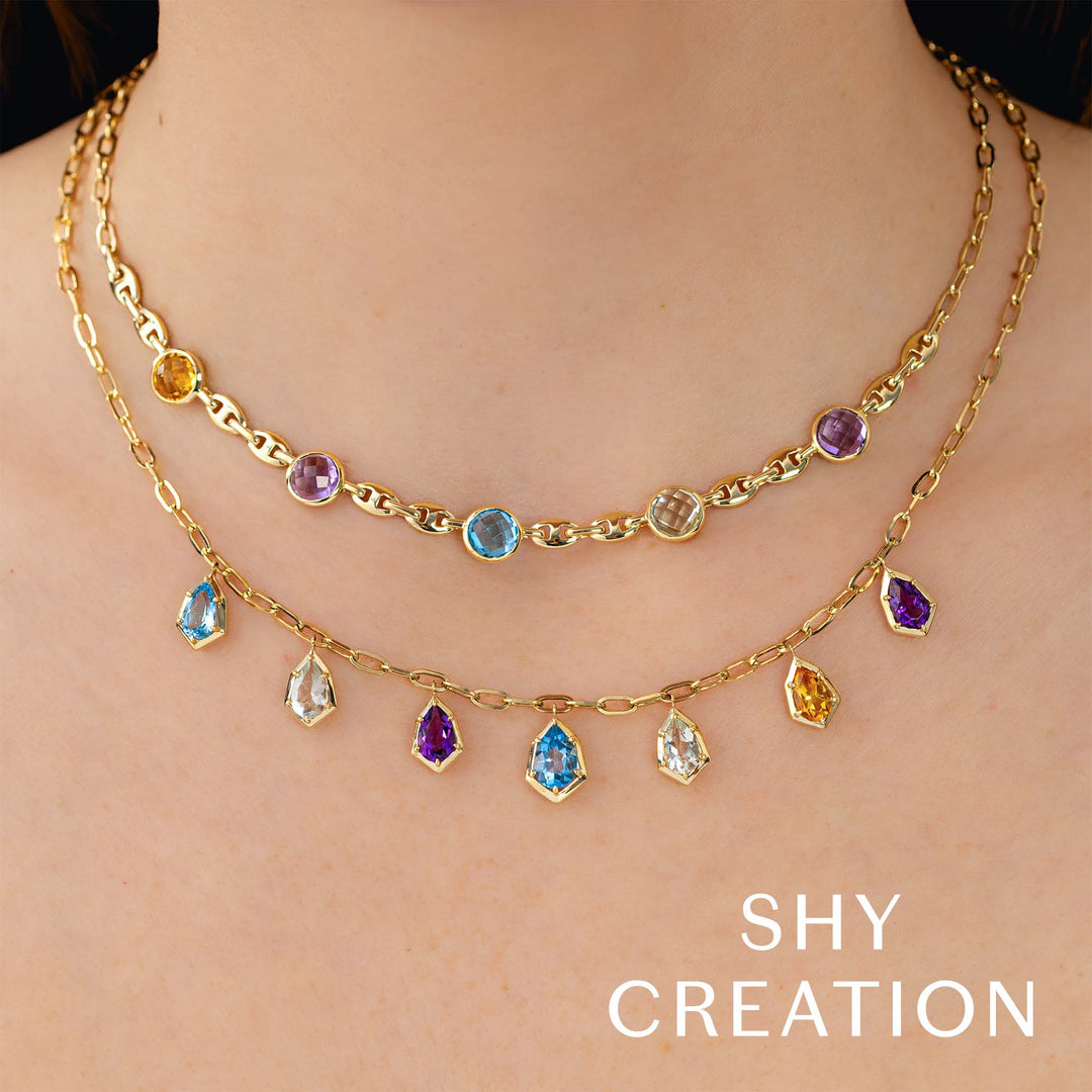 Shy Creation 6.18Ct 14K Yellow Gold Multi-Color Paper Clip Link Necklace SC36214936