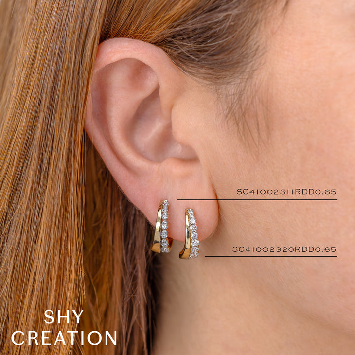 Shy Creation 0.29Ct 14K Yellow Gold Diamond Hoop Earring SC41002311RDD0.65