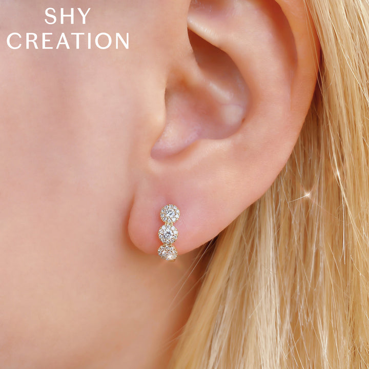 Shy Creation 0.37Ct 14K Yellow Gold Diamond Huggie Earring SC55002491