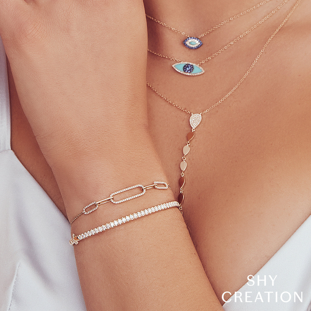 Shy Creation 0.24 TCW 14K Yellow Gold Diamond Paper Clip Link Bolo Bracelet SC55011657