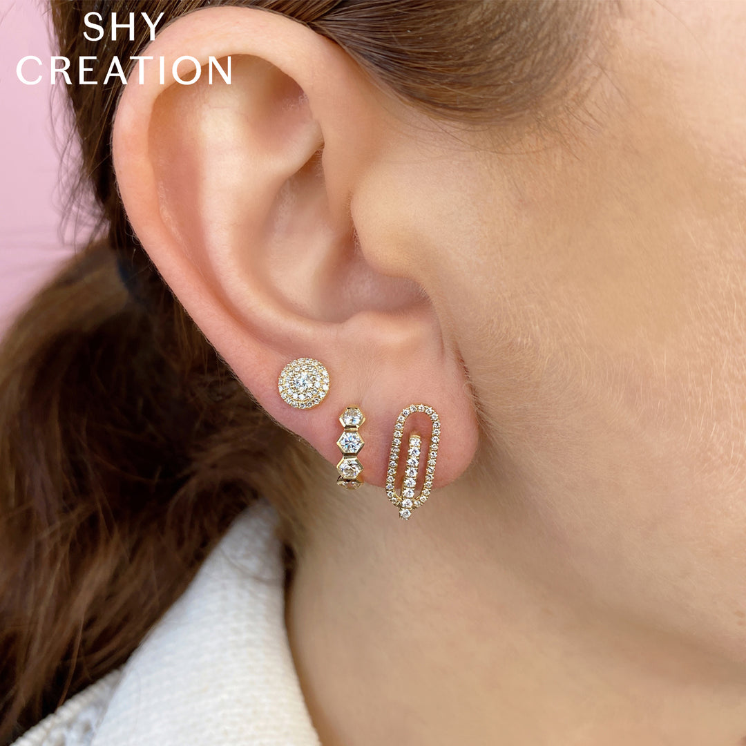 Shy Creation 14K Yellow Gold 0.64 TCW Diamond Hexagon Bezel Huggie Earrings SC22008327