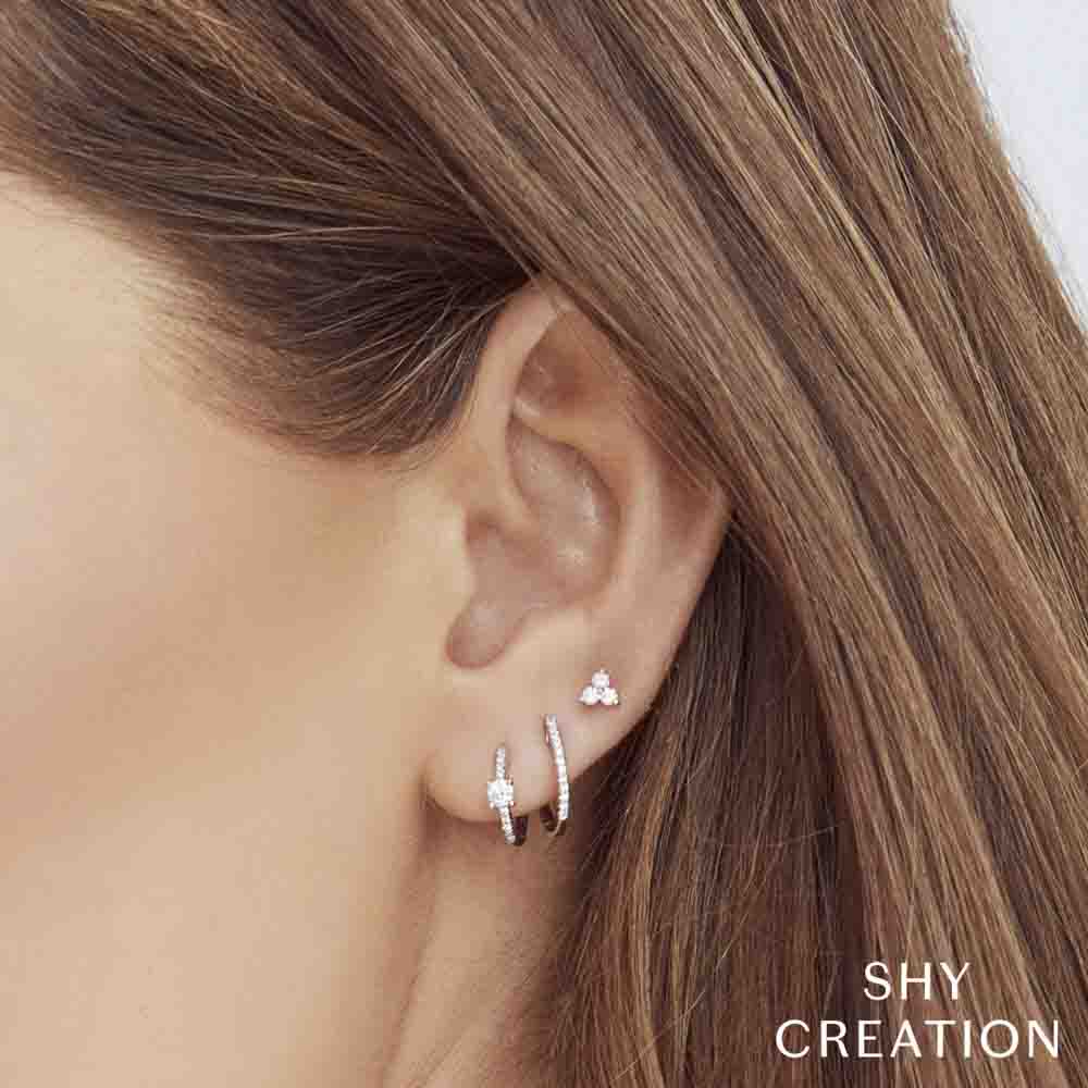 Shy Creation 0.08 Ct 14K White Gold Diamond Huggie Earring SC55001597