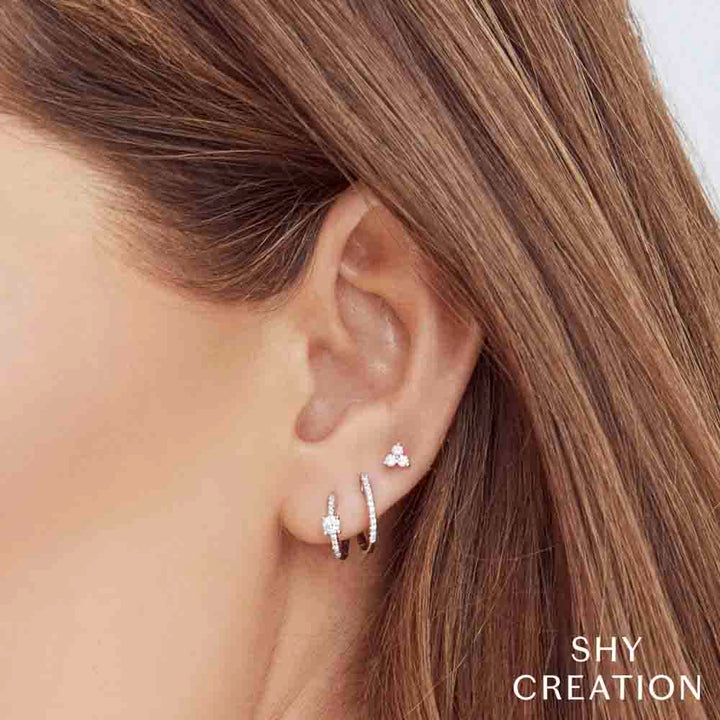 Shy Creation 0.08 Ct 14K White Gold Diamond Huggie Earring SC55001597