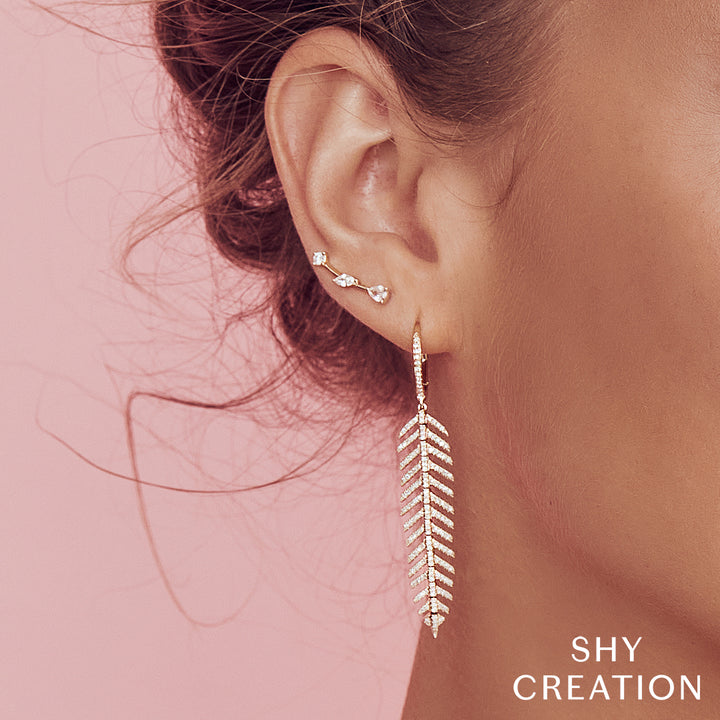 Shy Creation 14K Yellow Gold 0.41 TCW Diamond Trio Ear Crawler Earrings SC55020470