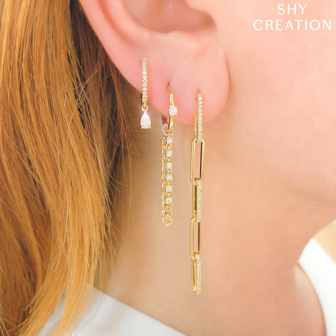 Shy Creation 0.33Ct 14K Yellow Gold Diamond Pear Huggie Earring SC55021621