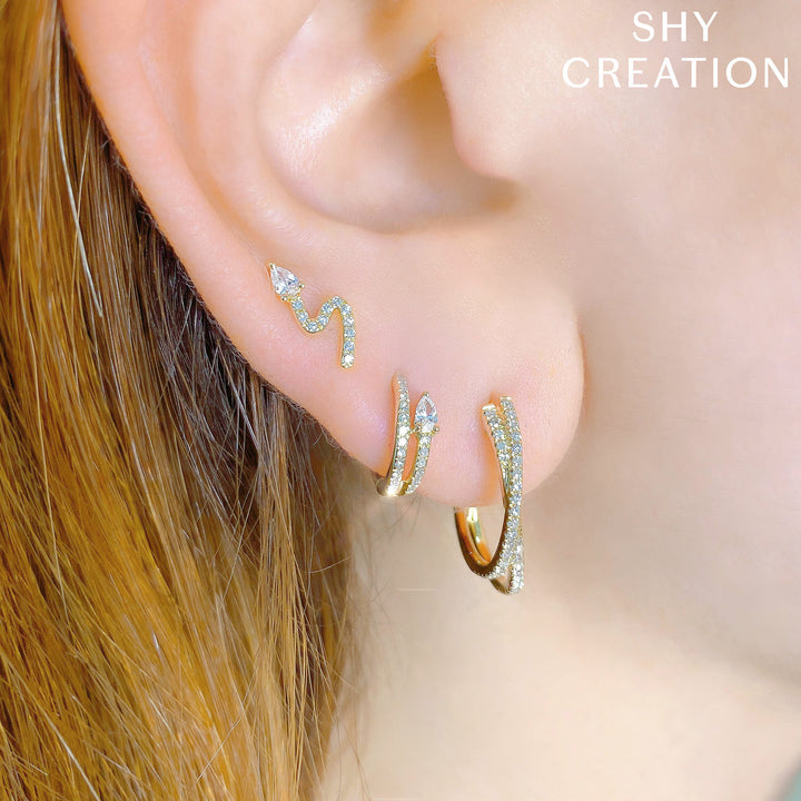 Shy Creation 0.19Ct 14K Yellow Gold Diamond Pear Huggie Earring SC55012143