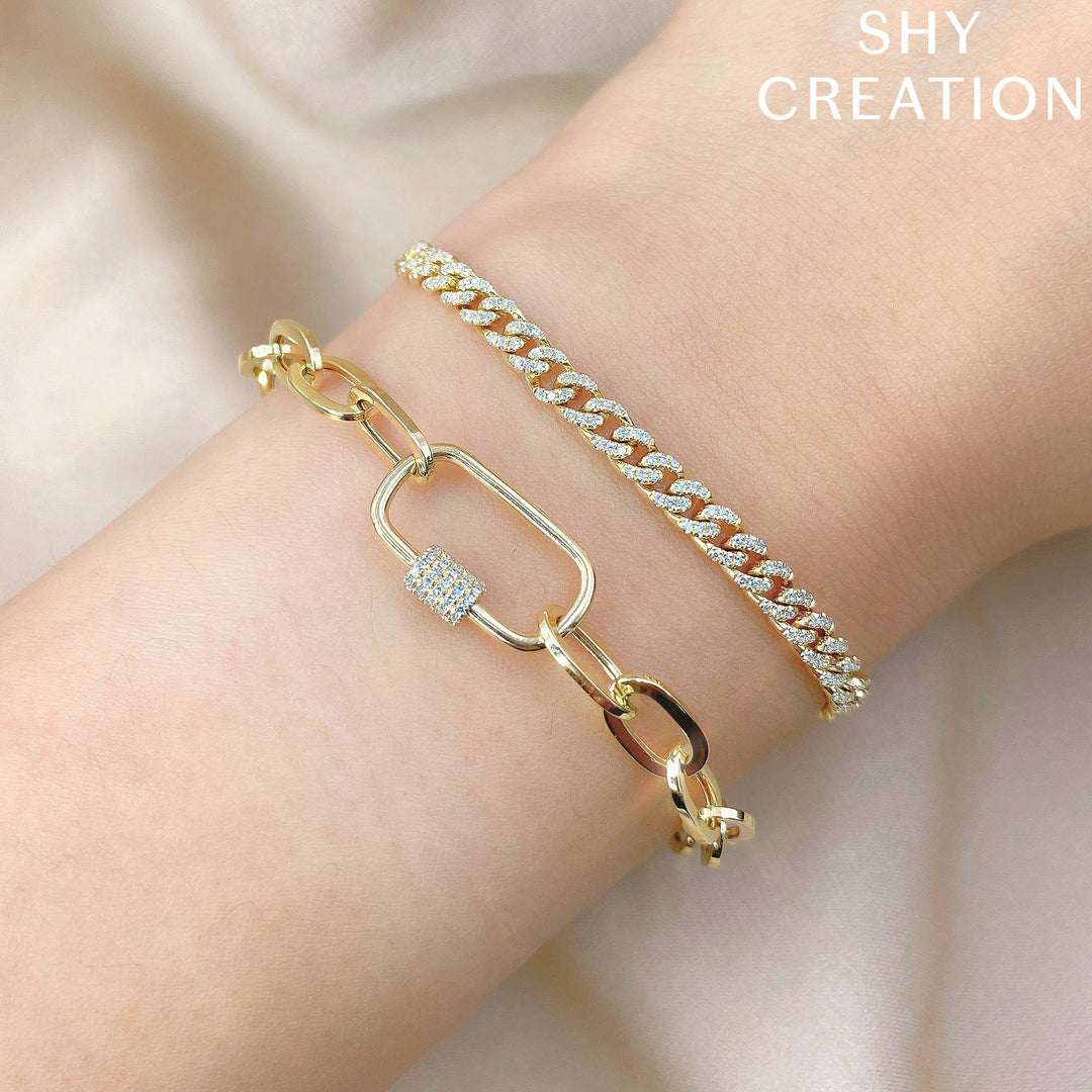 Shy Creation 0.23 TCW 14K Yellow Gold Diamond Paper Clip Link Bracelet SC55022367