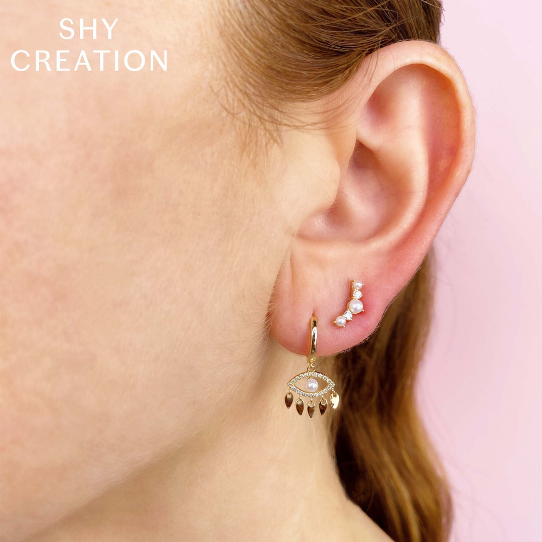 Shy Creation 14K Cultured Pearl and Diamond Stud Earrings SC55023349