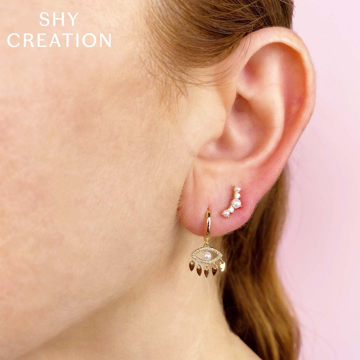 Shy Creation 14K Cultured Pearl and Diamond Stud Earrings SC55023349